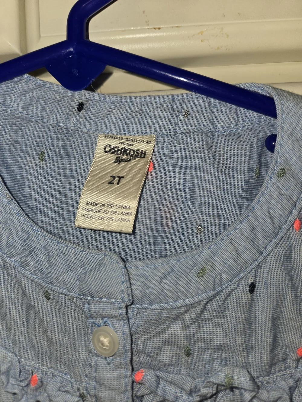 OshKosh B'gosh Light Blue Button-Front Shirt with Pink & Navy Dots